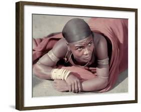 Tembu Miner Wearing Red Ochre Dyed Blanket Awaits Medial Check, Johannesburg, South Africa 1950-Margaret Bourke-White-Framed Photographic Print