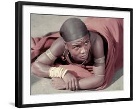 Tembu Miner Wearing Red Ochre Dyed Blanket Awaits Medial Check, Johannesburg, South Africa 1950-Margaret Bourke-White-Framed Photographic Print