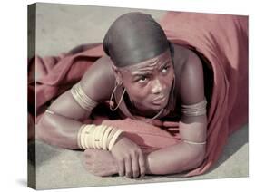 Tembu Miner Wearing Red Ochre Dyed Blanket Awaits Medial Check, Johannesburg, South Africa 1950-Margaret Bourke-White-Stretched Canvas