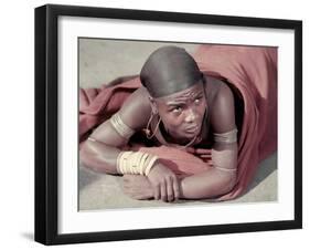 Tembu Miner Wearing Red Ochre Dyed Blanket Awaits Medial Check, Johannesburg, South Africa 1950-Margaret Bourke-White-Framed Photographic Print