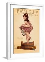 Temecula, California - Pinup Girl Stomping Grapes-Lantern Press-Framed Art Print