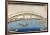 Temma Bridge, Settsu Province, Series Wondrous Views of Famous Bridges, Various Provinces, c.1835-Katsushika Hokusai-Framed Giclee Print