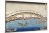 Temma Bridge, Settsu Province, Series Wondrous Views of Famous Bridges, Various Provinces, c.1835-Katsushika Hokusai-Stretched Canvas