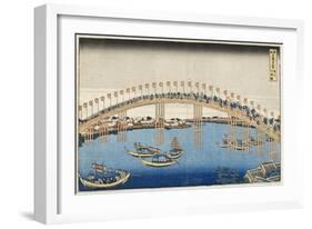 Temma Bridge, Settsu Province, Series Wondrous Views of Famous Bridges, Various Provinces, c.1835-Katsushika Hokusai-Framed Premium Giclee Print