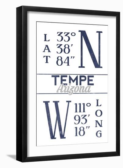 Tempe, Arizona - Latitude and Longitude (Blue)-Lantern Press-Framed Art Print