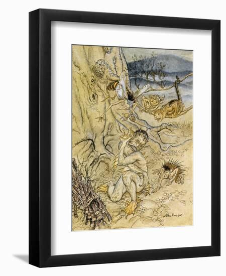 Tempest, Rackham, Act2Sce2-Arthur Rackham-Framed Art Print