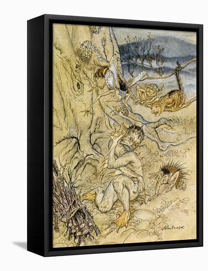 Tempest, Rackham, Act2Sce2-Arthur Rackham-Framed Stretched Canvas