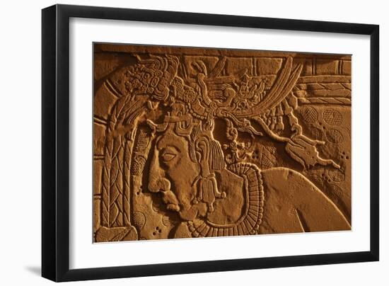 Temple 21 Throne Bench, Carving of King Akhal Mo Nab, Palenque, Mexico, 2005 (Photo)-Kenneth Garrett-Framed Giclee Print