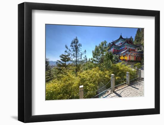 Temple and Vegetation in Lijiang, Part of the Mufu Wood Mansion Complex, Lijiang-Andreas Brandl-Framed Photographic Print