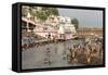 Temple at Har-Ki-Pairi, on Bank of River Ganges, Haridwar, Uttarakhand, India, Asia-Tony Waltham-Framed Stretched Canvas