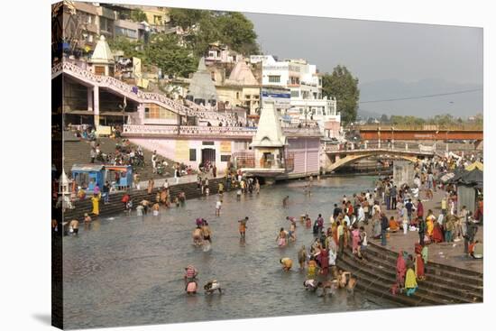 Temple at Har-Ki-Pairi, on Bank of River Ganges, Haridwar, Uttarakhand, India, Asia-Tony Waltham-Stretched Canvas