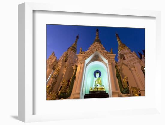 Temple at Shwedagon Paya (Pagoda) Floodlit at Night, Yangon (Rangoon), Myanmar (Burma), Asia-Lee Frost-Framed Photographic Print