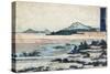 Temple Buildings in Landscape with Mountains, Japanese Wood-Cut Print-Lantern Press-Stretched Canvas