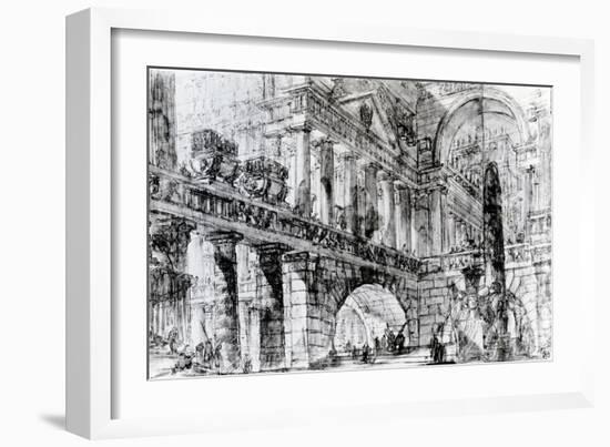 Temple Courtyard (Pen and Ink on Paper)-Giovanni Battista Piranesi-Framed Giclee Print
