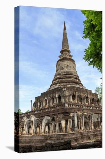 Temple decorated with elephant reliefs at Si Satchanalai, Sukhothai, UNESCO World Heritage Site, Th-Alex Robinson-Stretched Canvas