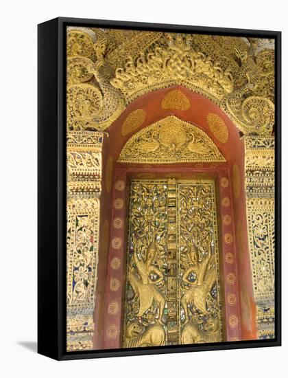 Temple Door, Wat Paphaimsaiyaram, Luang Prabang, Laos, Indochina, Southeast Asia, Asia-Richard Maschmeyer-Framed Stretched Canvas