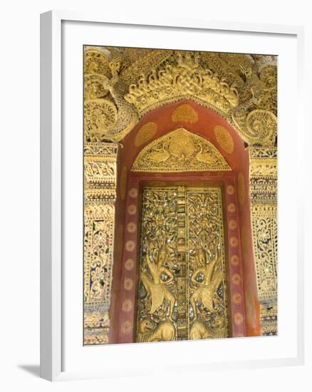 Temple Door, Wat Paphaimsaiyaram, Luang Prabang, Laos, Indochina, Southeast Asia, Asia-Richard Maschmeyer-Framed Photographic Print