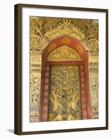 Temple Door, Wat Paphaimsaiyaram, Luang Prabang, Laos, Indochina, Southeast Asia, Asia-Richard Maschmeyer-Framed Photographic Print