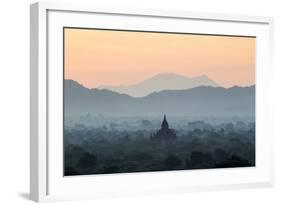 Temple in Early Morning Mist at Dawn, Bagan (Pagan), Myanmar (Burma)-Stephen Studd-Framed Photographic Print