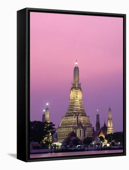 Temple of Dawn and Chao Phraya River, Night View, Bangkok, Thailand-Steve Vidler-Framed Stretched Canvas