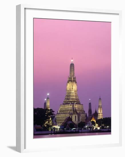 Temple of Dawn and Chao Phraya River, Night View, Bangkok, Thailand-Steve Vidler-Framed Photographic Print