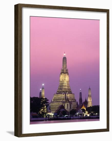 Temple of Dawn and Chao Phraya River, Night View, Bangkok, Thailand-Steve Vidler-Framed Photographic Print