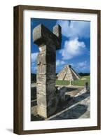 Temple of Warriors, with Pyramid of Kukulkan or El Castillo-null-Framed Giclee Print