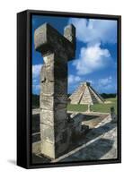 Temple of Warriors, with Pyramid of Kukulkan or El Castillo-null-Framed Stretched Canvas