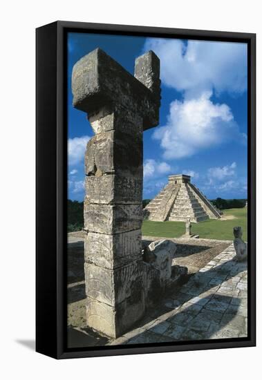 Temple of Warriors, with Pyramid of Kukulkan or El Castillo-null-Framed Stretched Canvas