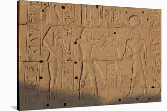 Temple Relief and Hieroglyphics, Karnak, Luxor, Egypt-Peter Adams-Stretched Canvas