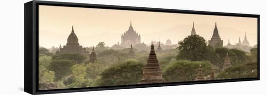 Temples and Stupas at Dawn Sunrise in the Archaeological Site, Bagan (Pagan), Myanmar (Burma)-Stephen Studd-Framed Stretched Canvas