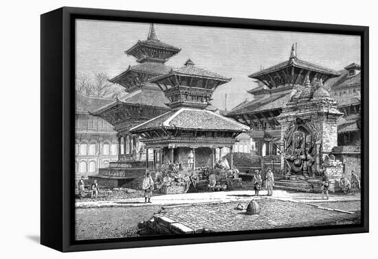 Temples Facing the Royal Place, Katmandu, Nepal, 1895-null-Framed Stretched Canvas