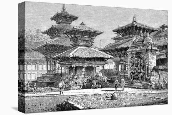 Temples Facing the Royal Place, Katmandu, Nepal, 1895-null-Stretched Canvas