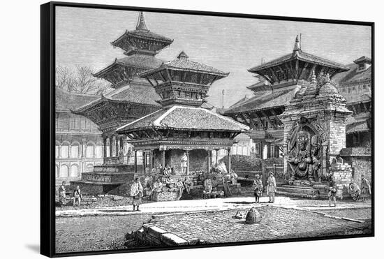 Temples Facing the Royal Place, Katmandu, Nepal, 1895-null-Framed Stretched Canvas