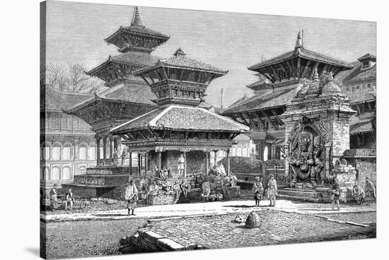 Temples Facing the Royal Place, Katmandu, Nepal, 1895-null-Stretched Canvas