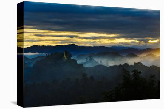 Temples in the Jungle Mist at Sunrise, Mrauk-U, Rakhine State, Myanmar-Keren Su-Stretched Canvas