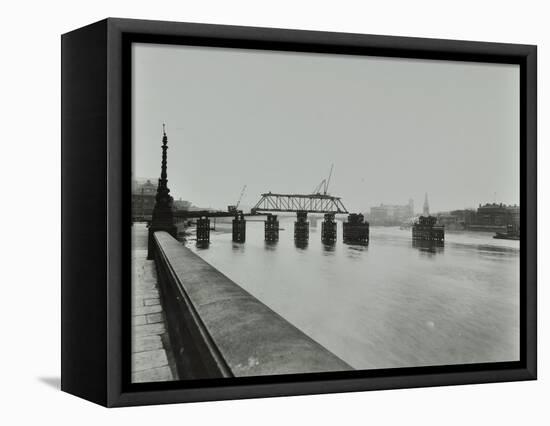 Temporary Bridge over the River Thames Being Dismantled, London, 1948-null-Framed Stretched Canvas