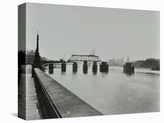 Temporary Bridge over the River Thames Being Dismantled, London, 1948-null-Stretched Canvas