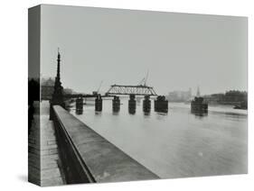 Temporary Bridge over the River Thames Being Dismantled, London, 1948-null-Stretched Canvas