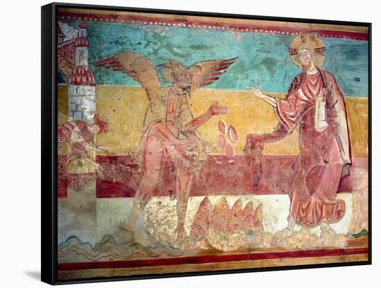 Temptation of Christ in the Desert by the Devil, 12th Century (Fresco)-French-Framed Stretched Canvas