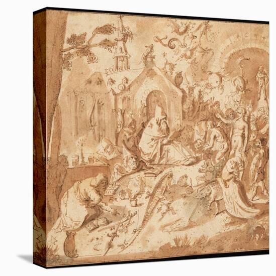 Temptation of St Anthony, 1500-1700 (Pen and Brown Ink and Wash with Some Grey Wash on Paper)-Hieronymus Bosch-Stretched Canvas