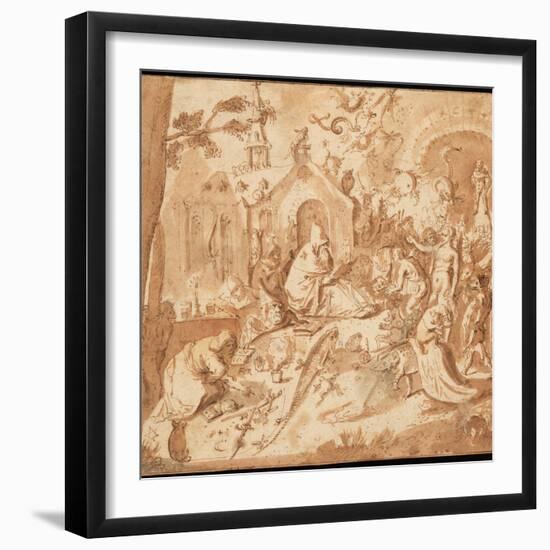 Temptation of St Anthony, 1500-1700 (Pen and Brown Ink and Wash with Some Grey Wash on Paper)-Hieronymus Bosch-Framed Giclee Print