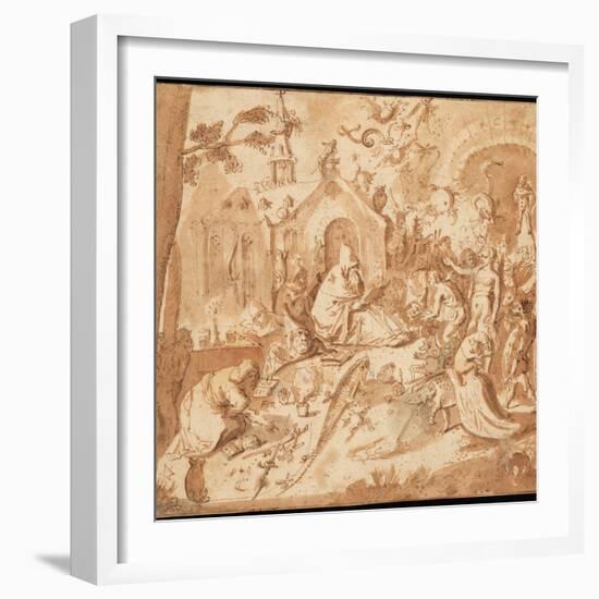 Temptation of St Anthony, 1500-1700 (Pen and Brown Ink and Wash with Some Grey Wash on Paper)-Hieronymus Bosch-Framed Giclee Print