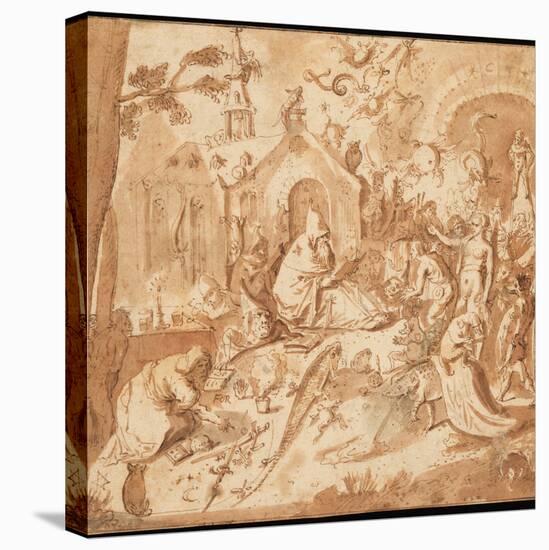 Temptation of St Anthony, 1500-1700 (Pen and Brown Ink and Wash with Some Grey Wash on Paper)-Hieronymus Bosch-Stretched Canvas