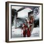 Ten Santa Claus Deplaning December 15, 1953. Colorized Document-null-Framed Photo