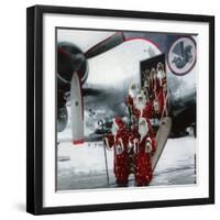 Ten Santa Claus Deplaning December 15, 1953. Colorized Document-null-Framed Photo