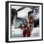 Ten Santa Claus Deplaning December 15, 1953. Colorized Document-null-Framed Photo