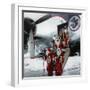 Ten Santa Claus Deplaning December 15, 1953. Colorized Document-null-Framed Photo