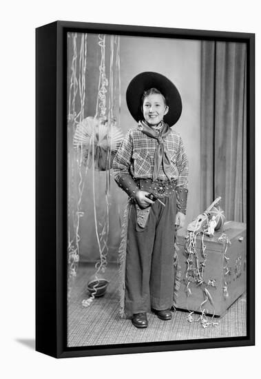 Ten-Year-Old Boy Poses in a Cowboy Outfit, Ca. 1951-null-Framed Stretched Canvas