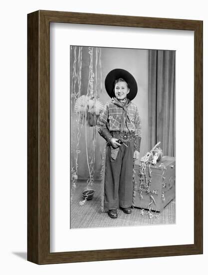 Ten-Year-Old Boy Poses in a Cowboy Outfit, Ca. 1951-null-Framed Photographic Print